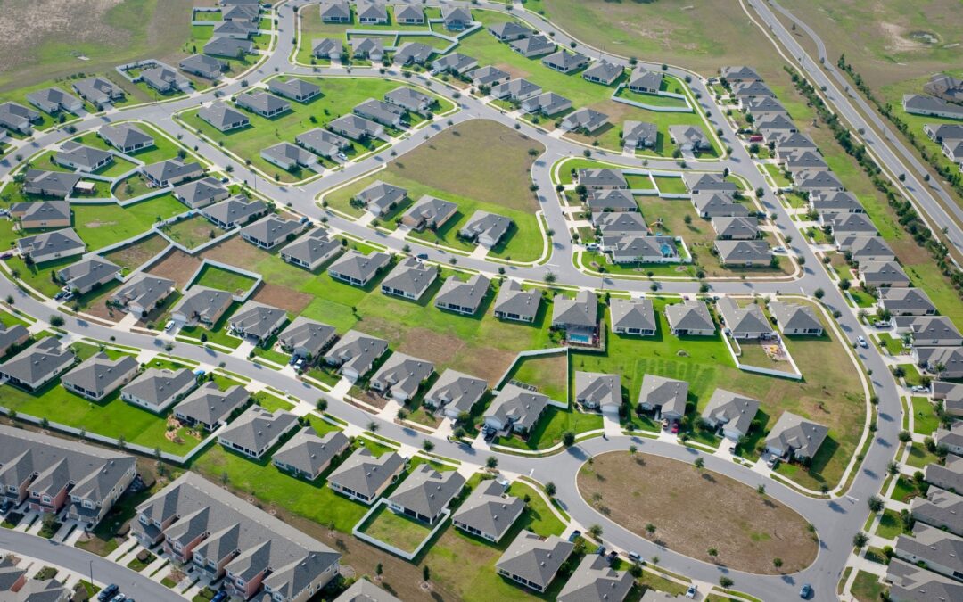 Aerial view of houses in typical home community